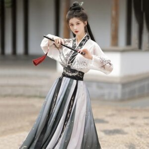 Hanfu men and women with the same adult length waist-length skirt black ink style daily