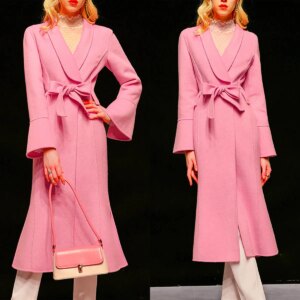 Women Pink Long Coat Warm Ladies Blazer Costumes Femmes Tailored Jacket Formal Wear One Piece