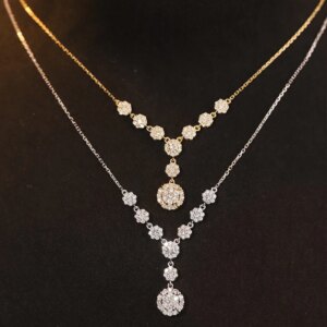 Aazuo 18K White Gold Yellow Gold Real Diamonds 1.1ct Fairy Flower Necklace For Women Engagement Advanced banquet Party Au750