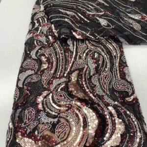 2025 New African French Nigerian High End Lace Fabric With Beads Sequins Mesh for Embroidery Wedding Party Bride Sewing Dress