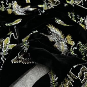 High-end heavy-duty embroidered silk velvet fabric suit cheongsam dress traditional Chinese style