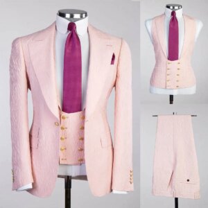 Jacquard Print Men Suits Set Wedding Tuxedos 3 Pieces Slim Fit Blazer Pants Custom Made Male Birthday Party Coat Jacket
