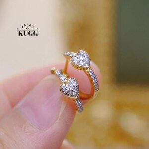 KUGG 100% 18K Yellow Gold Earrings Romantic Heart Design INS Style Real Natural Diamond Hoop Earrings for Women Birthday Gift