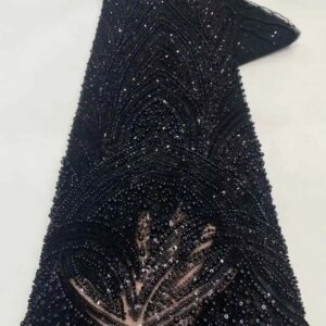2025 Latest Africa French Nigerian High Quality Elegante Delicate Tulle lace Fabric with Sequins Beads Bride Party Evening Dress