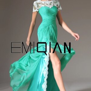 Mermaid O Neckline Short Sleeves Formal Evening Dress Contrast Color Evening Gowns