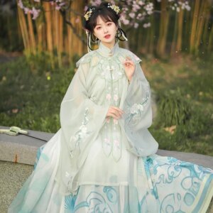 Hanfu female shoulder oblique collar long shirt waist pleated skirt ancient dress elegant
