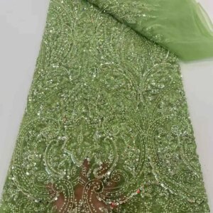 African Lace Fabric 2025 High Quality Hamdmade Beads Bridal Lace Fabric Luxury Sequin Beaded Embroidery for Wedding XC68HN-35