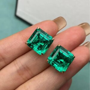 RUIF 2025 New Classic Style 9K 10K 14K 18K Asscher Cut 11.5mm Lab Grown Emerald Earrings