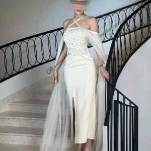 customized Mermaid Sleeveless Prom Dresses Halter Neck Beadings Side Split Ankle Length Party Dresses Formal Evening Dresses2025