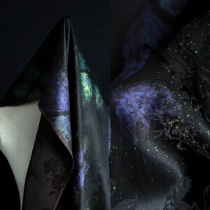 High Quality Dark Night Soteil Xiangyun Yarn 40momme Fabric High-Grade Silk Jacquard Chinese Clothing and Dress