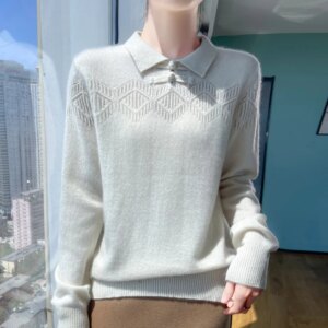 Fall/Winter New 100% Merino Wool Women’s Sweater Polo Neck Pullover Fashionable Chinese Warm Cashmere Women’s Knitted Shirt Top