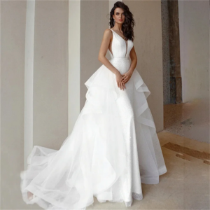 Hot luxury wedding detachable skirt modern wedding dress new 2024 mermaid fashion sexy sleeveless V-neck halter bride dress