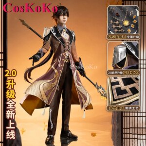 CosKoKo Zhongli Cosplay Costume Game Genshin Impact Fashion Handsome Battle Uniform Men Halloween Party Role Play Clothing S-XXL