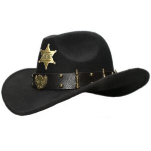 Make old badges casual cowboy hat with large brim and wide shade warm