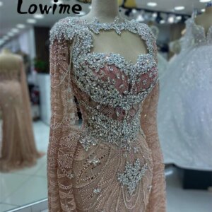 Dubai Arabic Pink Evening Dress Cape Sleeve Long Luxury Prom Gowns Custom Made Plus Size Mermaid Party Dresses For Weddings Robe