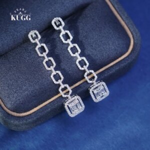 KUGG 100% 18K White Gold Earrings Fashion Chain Style 0.80carat Real Natural Diamond Drop Earrings for Women High Party Jewelry