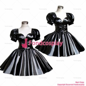 fondcosplay adult sexy cross dressing sissy maid short Gothic Lolita Punk Black heavy Pvc Dress Costume CD/TV[G290]
