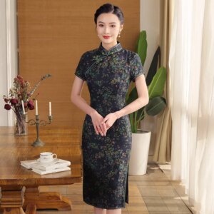 Cheongsam Qipao Women’s Dress Spring/Summer New High Quality Real Silk Gambiered Guangdong Jacquard Improved plus Size