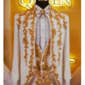 White Men’s Suits Fashion 3 Pieces Sets Jacket Vest Pants Gold Sequined Appliques Groom Prom Blazers Decoration Tuxedos Men