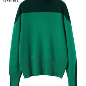 BirdTree, 100%Pure Cashmere Elegant Sweaters, Women Moce Neck Thicken, French Loose Casual Sweater, 2024 Fall Winter T47860QC