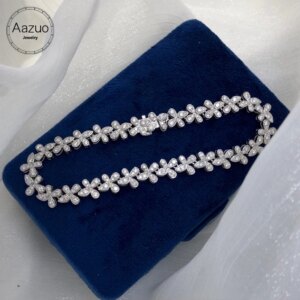 Aazuo 18K Premium Jewelry White Gold Natural Diamonds 2.1ct Flowers Bracelet For Woman Upscale Trendy Wedding Engagement Party