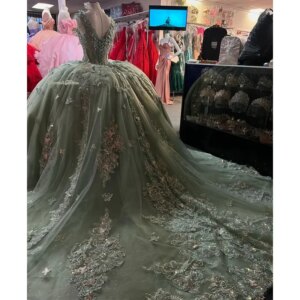 Mint Green Off-Shoulder Quinceanera Dresses 3D Flowers Appliques Dresses 15 Anos Birthday Party Prom Princess