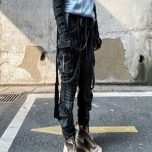 Retro Heavy Industry To Do Old Asymmetrical Streamers multi-dimensional Bag Casual Pants Fashion