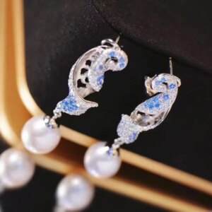 Natural Fresh Water Pearl Earring Tear Drop  For Women Fine Jewelry Blue Ocean Style 925Sterling Silver With Cubic Zirconia
