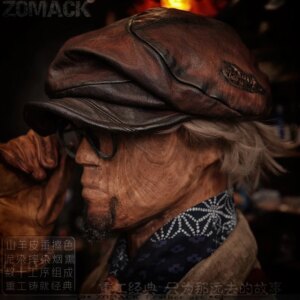 Amekaji Wear Women’s Beret Sheepskin American Retro Octagonal Hat Distressed Brushed Men