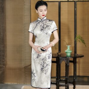 High Quality Real Silk Cheongsam Qipao 2024 New Summer Women’s Improved High-End Dress Young