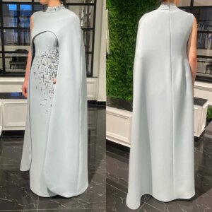 Customized Exquisite High Collar Sheath Floor Length Dresses Rhinestone Vertically Satin Customized es