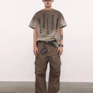 American Retro Heavy Industry Multi-Pocket Zipper Wide-Leg Overalls Niche Function Bootcut Trousers