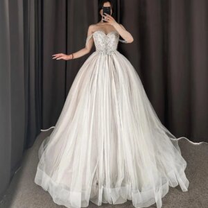 Customized Exquisite Tulle A-Line Off The Shoulder Crystal Evening Dresses Strapless Sleeveless Panel Train Cocktail D