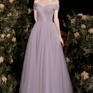 Elegant Long Purple Glitter Tulle Prom Dresses Short Sleeves Lace Up A Line Floor Length Vestidos Para Eventos Especiales