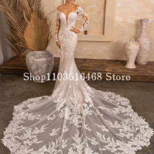 Sexy Wedding Dresses Luxury Strapless Applique Long Sleeve Skinny Mermaid Bridal Gowns Formal Wedding Bridal Dresses Customized