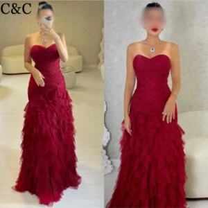 C&C Sweetheart A-line Brush es Layered Draped Skirts Tulle Evening Dress Sexy Special Occasion Gown Sleeveless Backless Length