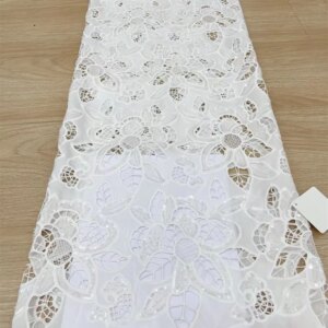 African Guipure Lace Fabric 2024 High Quality French Net Sequins Fabric Sewing Embroider Cord Lace Tulle Nigerian Dress