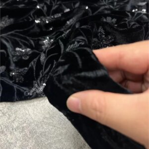 New black base heavy industry sequined embroidered silk velvet fabric high-end custom suit top garment