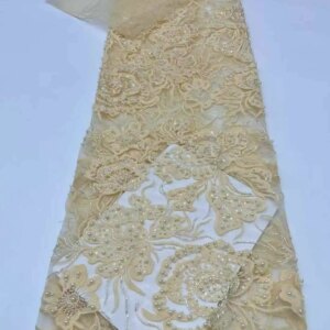 Luxury Nigerian African Beaded Lace Fabric High Quality Sequins Embroidery African French Lace Fabric For Wedding Dress Sewing