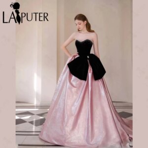 Black Pink A line Prom Dresses Off Shoulder Pearls Vlevet Evening Gowns Peplum Waist Drapped Bow Knot Celebrity Dress
