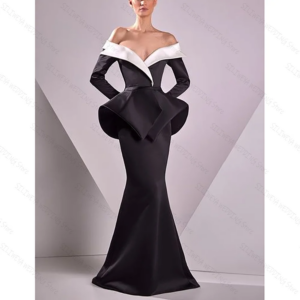 Black Off The Shoulder Long Sleeves Mermaid Prom Dress Fashion Party Floor Length Formal Evening Gowns
