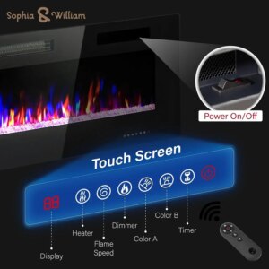 Electric Fireplace 72 Inch Wall Mounted & Recessed, Ultrathin 3.86″ Electric Heater with Remote Control Touch Screen Noiseless