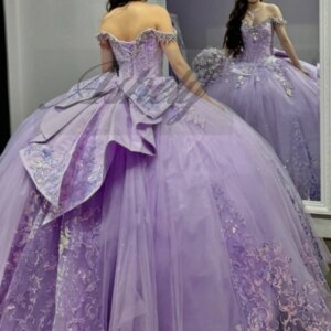 Customized Mexican Lilac Quinceanera Dresses For Princess 15 16 Year Girl Lace Applique Bow Puffy Prom Party Dress Vestido Anos