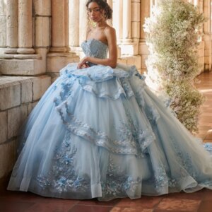 Sky Blue Quinceanera Dresses Off Shoulder Ball Gown Sweet 16 Dress Applique Flower Beading Tull Birthday Party Vestidos 15 De