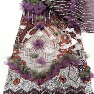 Purple Sequins Luxury Beads Lace African 2025 High Quality 5 Yards Handmade Sequins Fabric Nigeria For Evening Party Dress