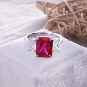 Provence custom 10K 14K solid gold 8*10mm radiant cut lab ruby rings for women lab diamond promise engagement anniversary ring