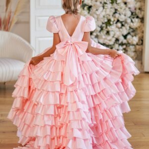 Mvozein Layers Flower Girl Dresses Pink Birthday Girl Dress Two Pieces High-Low Princess Dress Cute Baby Girl Dress Girl Gown