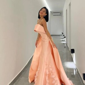 FLORINE TULIRAIN Strapless Neckline Embroidery Court Train Pink Satin Wedding Evening Dress Cocktail Prom Gown For Sexy Women