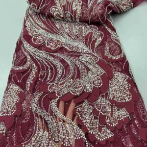 African Beaded Lace Fabric 2025 High Quality Luxury Dubai Nigerian Sequin Beaded Lace Fabric French Fabric Party Dress Sewing