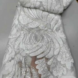 African Tulle Lace Fabric 2025 High Quality French 3D Flower Sequins Embroidery Beads Tulle Lace Fabric For Party Wedding Dress